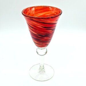 Pier 1 Red Twist Blown Glass Water Goblet
